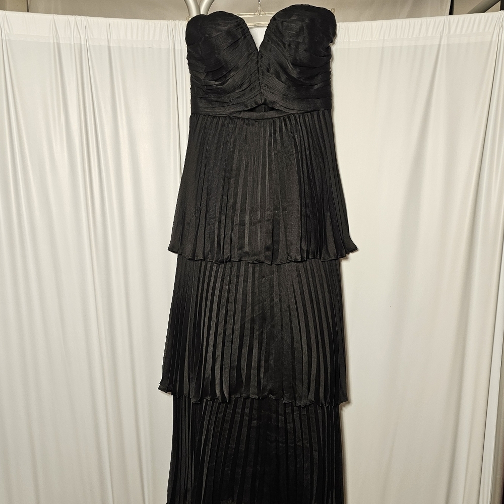 BCBGMAXAZRIA Womens Black Strapless Pleated Layered Maxi Dress Size 4